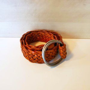 Caramel Brown Tan Leather Braided Belt Silver Adjustable Rings Boho Western